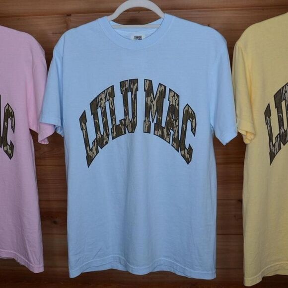 lulu mac Tops - blue camo lulu mac t shirt nwt